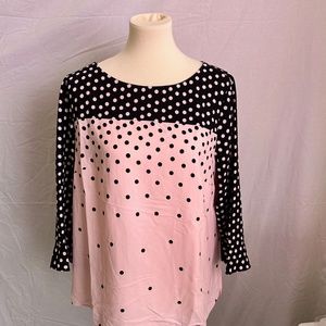 NWOT Talbots Black and Pink Polka Dot Blouse
